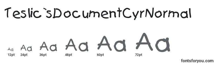 Größen der Schriftart Teslic`sDocumentCyrNormal